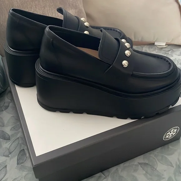 NWT J/SLIDES VICKY Black Leather Platform - Picture 11 of 16